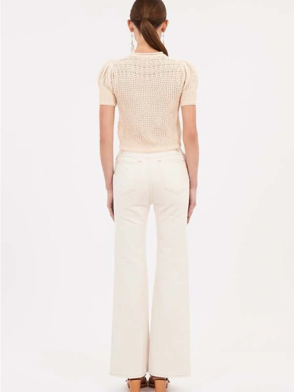 ULLA JOHNSON Capri Short-Sleeve Cropped Geo Knit Top Size small